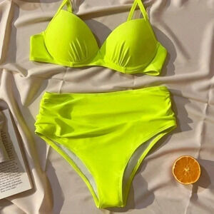 Swim Summer Beach Ruched Push Up High Waisted Bikini Swimsuit